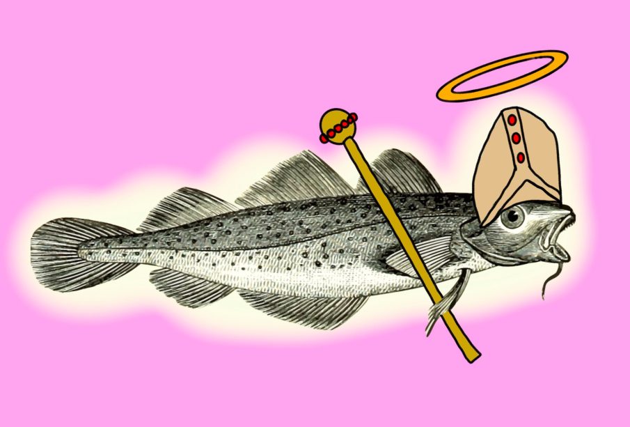 The almighty Cod rules with a golden crosier. 