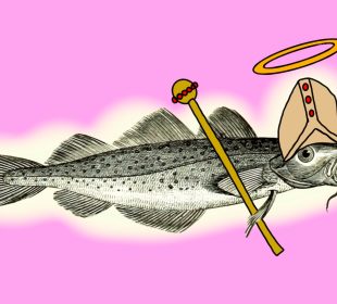 The almighty Cod rules with a golden crosier. 