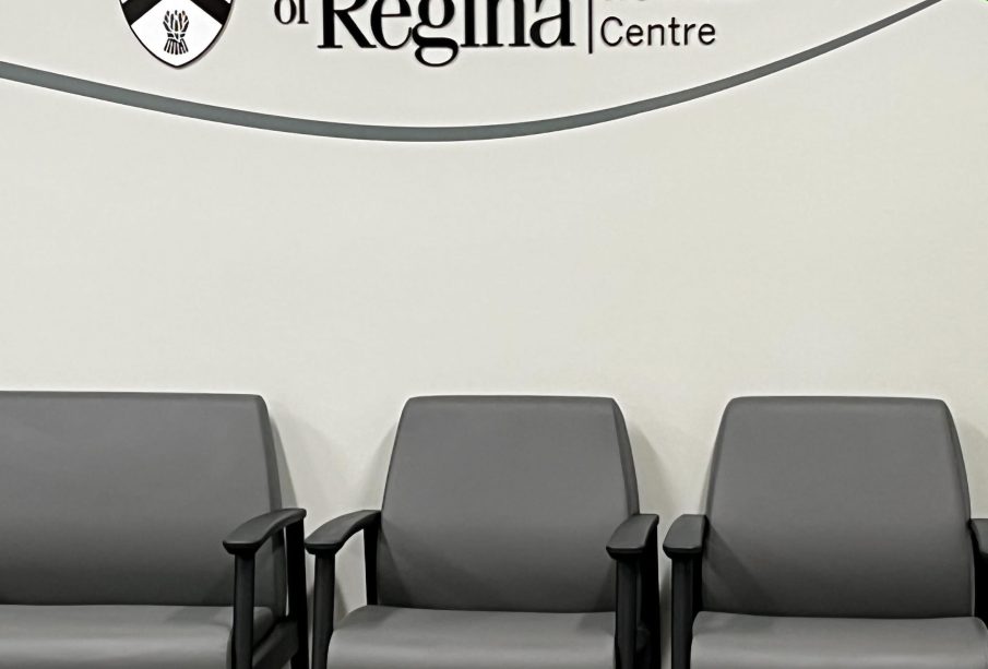 A picture of empty chairs in the waiting room for the Student Wellness Centre on campus.