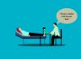 A person lying down on a reclined chair across from their doctor, who is saying “Y’know, maybe it IS all your fault.”