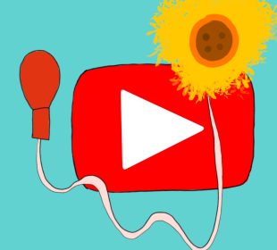 The YouTube logo with a clown water flower squirting water.