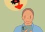 A person holding a phone that shows a chart with the bitcoin symbol, the price rapidly falling.