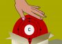 A hand comes down from the top of the image to push the element carbon into a storage box.