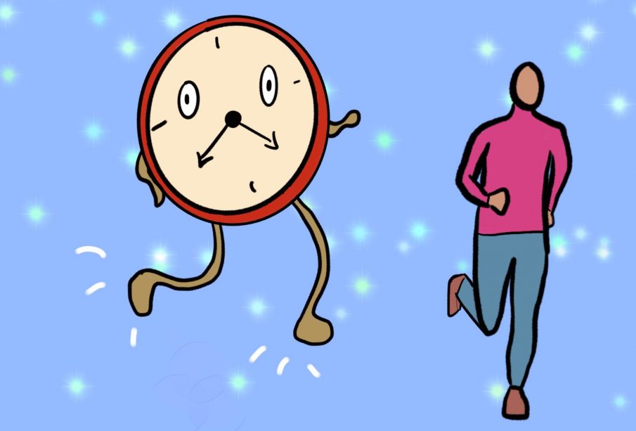 A sketch of a person racing against time.