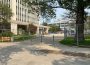 A photo taken from the street to the west of Regina’s city hall which shows the lawn space fully blocked off by fences which have “NO TRESSPASSING” signs attached to them. 