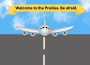 A sketch of a plane landing, with a banner on top saying “Welcome to the Prairies”