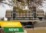 Photo of a building on University of Regina campus with green and gold boxes in one corner with the text “Current News.”
