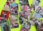A yellow-green background with manga cover pages spread across the image. Most are mentioned in the article.