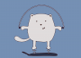 A blue background with a smiling cartoon animal skipping rope.