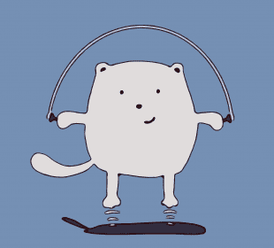 A blue background with a smiling cartoon animal skipping rope.