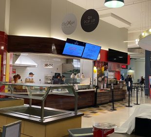 A photo of the Riddell Centre food court, taken from the area behind the food court.