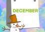A cotton-candy-coloured background is overlaid with a calendar which says “December” and a snowperson who is pointing at the calendar.