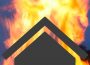 The black outline of a home is backlit by destructive flames.