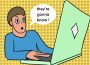 A person looking at a laptop screen, eyes wide. A speech bubble says “they’re gonna know!”