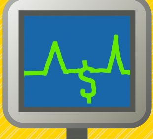 An electrocardiogram with a dollar sign in the P-QRS-T wave.