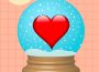 A heart sits in the middle of a snow globe.