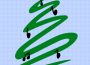 A drawing of an evergreen tree with a star on the top overlaid with music notes as though they were ornaments and a blue background with slightly darker blue dots.