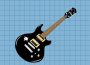This image is a digital drawing of an electric guitar. It has a little skull sticker on the guitar, and the background is blue tiles. 