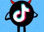 The TikTok logo with a pair of devil horns sits on a blue background. 