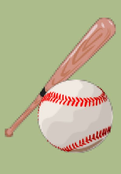 A pixelated image of a baseball and baseball bat.