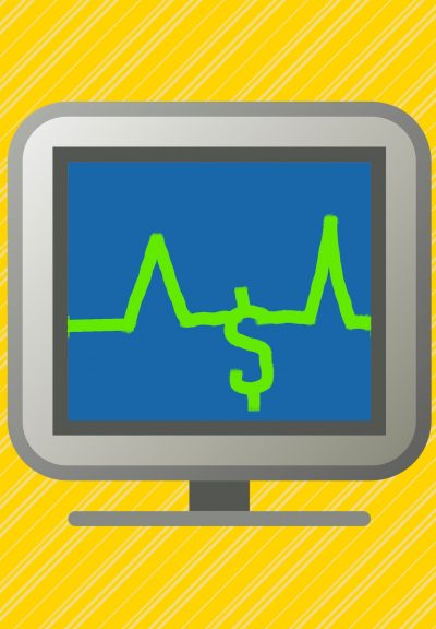 An electrocardiogram with a dollar sign in the P-QRS-T wave.