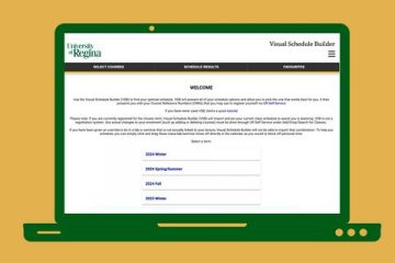 A laptop screen is open to the visual schedule builder website.
